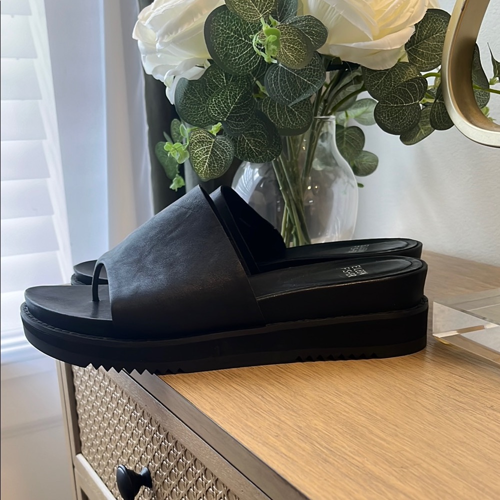 Eileen Fisher, Black Leather Women's Slide Sandals